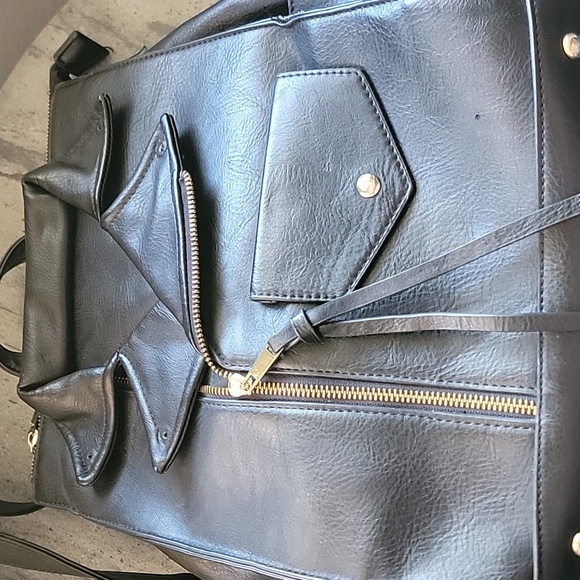 Jacket Purse Backpack Style Black Faux Leather - Picture 8 of 11